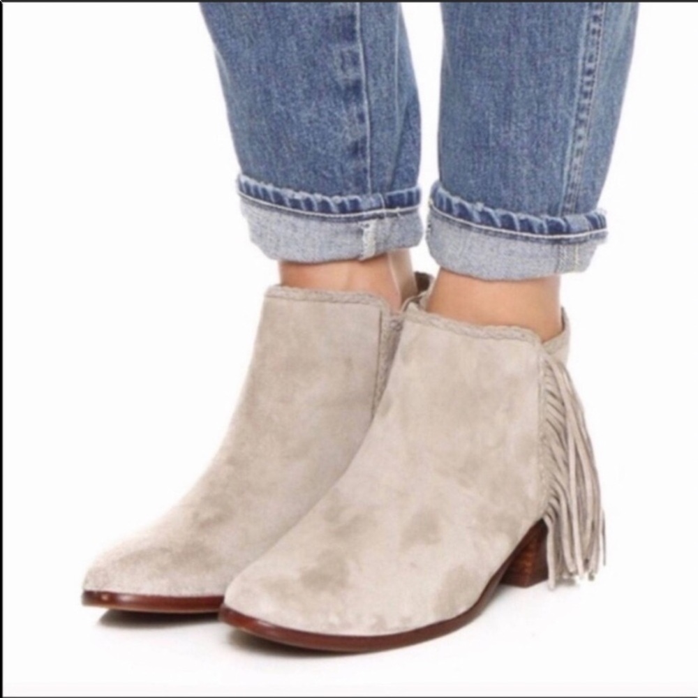 Sam Edelman Cream Ankle Booties with Fringe